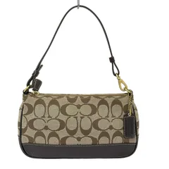 COACH(コーチ) ハンドバッグ美品  シグネチャー柄 06094 カーキ×ダークブラウン ミニバッグ レザー