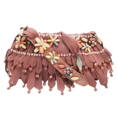 美品 JAMIN PUECH ジャマンピエッシュ ウッドビーズ フリンジ ハンドバッグ ワンショルダーバッグ カバン 鞄 茶 ブラウン  レディース 古着 中古 USED