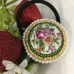 花束のビーズ刺繡ヘアゴム ハンドメイド oh-01541