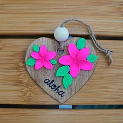 ウッド オーナメント プルメリア ピンク