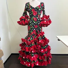 フラメンコ衣装 ドレス フリル ブラック レッド 花柄 ドット