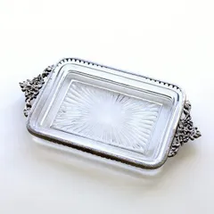トレイ おしゃれ ガラス トレー かわいい アンティーク 真鍮 雑貨 小物入れ レトロ アクセサリートレイ ブラス 真鍮とガラスのトレー SV