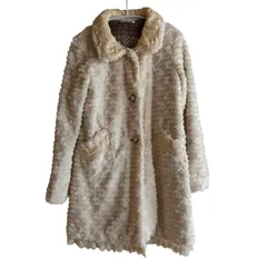 ZM1696 axes femme アクシーズファム フェイクファーコート レース襟 ベージュ ロング丈 ガーリー レディース Lサイズ