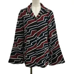 アズールバイマウジー AZUL by moussy シャツ ブラウス オープンカラー ベルスリーブ 総柄 幾何学 長袖 マルチカラー FREE 黒 赤 ブラック レッド