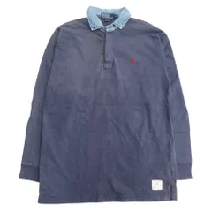 Polo by Ralph Lauren ポロ バイ ラルフローレン 襟デニム ラガーシャツ ポロシャツ 長袖 カットソー ハーフボタン サイズM 紺 メンズ 古着 中古 USED