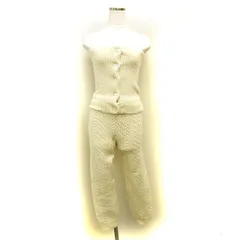 スローブ イエナ SLOBE IENA  セットアップ 上下 ベアトップ セーター ニット フロントボタン イージーパンツ ストレート リブ ケーブル編み オフホワイト /NT35