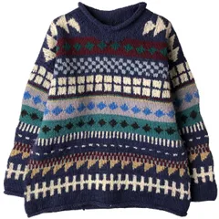 古着 総柄 ロールネック ウールニットセーター メンズXL相当/eaa598624