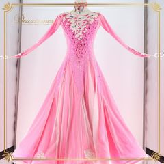 社交ダンス 衣装 モダンドレス フラワーモチーフ 花柄 パール ピンク