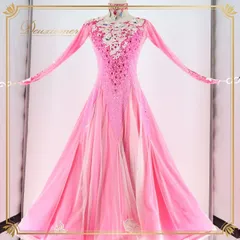 社交ダンス 衣装 スタンダード ドレス ワンピース スタンダードドレス ピンク デモ 競技 ダンス パーティ 発表会 綺麗 高級感 かわいい 明るい ピンク系 豪華 おしゃれ フォーマル 華やか