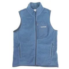 良品 mont-bell モンベル クリマプラス100 ジップ ベスト フリース アウター 羽織り キッズ ジュニア 子供服 150 紺 ネイビー  キッズ 古着 中古 USED