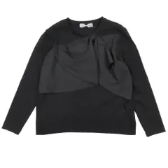 美品 PICCIN ピッチン 長袖 Tシャツ ドッキングカットソー リボン クルーネック トップス フリル ストレッチ素材 M 黒 ブラック レディース 古着 中古 USED