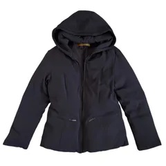 ZM1696 DONNA KARAN SIGNATURE ダナキャラン シグネチャー フード付きダウンジャケット ブラック レディース Sサイズ