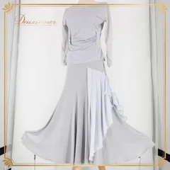 社交ダンス 衣装 スタンダード 上下セット ツーピース レッスンウェア パーティ衣装 オールシーズン グレイ系 ラインストーン 光沢感 シンプル 軽量 伸縮性 リーズナブル 女性用ファッション おしゃれ 薄手 快適 おすすめ パーティ用 ダンスレッスン