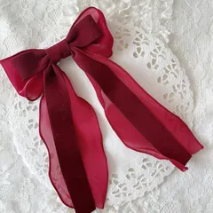 ❤️ 356ウェーブオーガンジーベロアリボンポニーフック❤️ボルドー