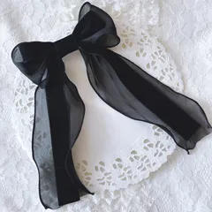 ❤️356ウェーブオーガンジーベロアリボンポニーフック❤️ブラック