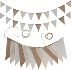 レタヤ ガーランド 旗飾り 誕生日 麻 布製 キャンプ 北欧 結婚 フラッグ 茶系 屋外 ハッピーバースデー 2本入り (ベージュ,  標準サイズ)