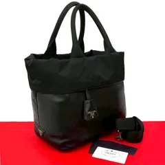 極 美品 PRADA プラダ 三角ロゴ 金具 ナイロン レザー 本革 2way ハンドバッグ ミニ トートバッグ ショルダーバッグ ブラック 65464