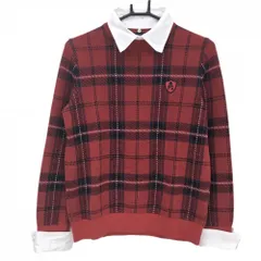 【美品】パーリーゲイツ セーター レッド×ネイビー チェック 襟・袖口着脱可 ウール100%  レディース 1(M) ゴルフウェア PEARLY GATES
