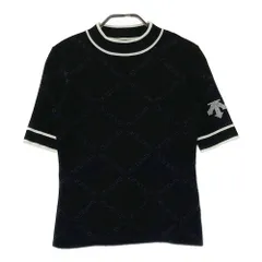 サイズ：M DESCENTE GOLF デサントゴルフ  モックネック 半袖ニットシャツ ロゴ総柄 ブラック系 [240101587418] ゴルフウェア レディース ストスト