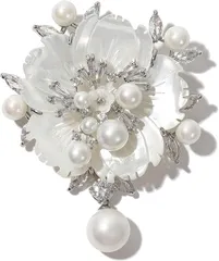 TIGLOSS ブローチ コサージュ ジルコニア 真珠 記念日 結婚式 お祝い フォーマル ジェケット スーツ パーティー ピン クリップ おしゃれ (シルバー,  free)
