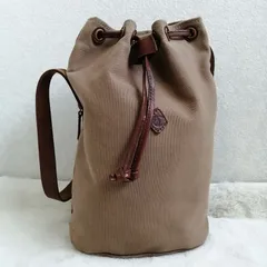クレドラン ショルダーバッグ キャンバス 巾着 レザー ブラウン 肩掛け ロゴ 帆布 バケツ型