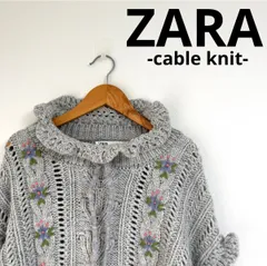 【ZARA ザラ】花柄刺繍 ケーブル編み ハイネックニット M