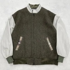 NEW ORDER　ニューオーダー　ブルゾン　ジャケット　スタンドカラー　異素材　ツイード　チェック柄　ウール　グリーン　ベージュ　日本製　メンズ　0　a00963