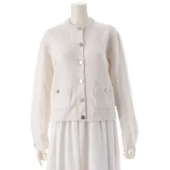 シャネル 25P カシミヤ ココボタン ノーカラー カーディガン P79166  アイボリー 36【中古】
