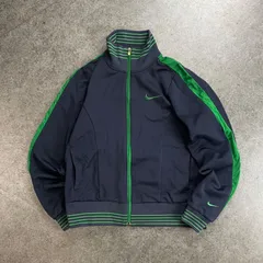 00s 2000's archive NIKE アーカイブ ナイキ トラックジャケット ジャージ ジップアップ スウォッシュ ロゴ刺繍 バイカラー グリーン×ネイビー レディース