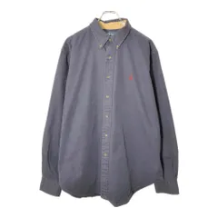 RALPH LAUREN ラルフローレン ワンポイントロゴ ボタンダウン 長袖シャツ 無地 ネイビー(メンズ XL)中古 古着 V8442