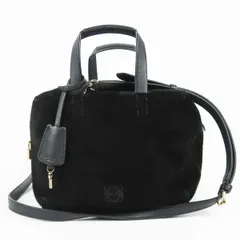 【美品】LOEWE ロエベ オリガミクボ 2WAYショルダー ハンドバッグ レザー×スエード ブラック スペイン製【TS59】