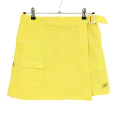 【超美品】ニューバランスゴルフ スカート イエロー×白 総柄 ラップスカート風 ストレッチ レディース 2(L) ゴルフウェア New Balance
