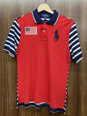 POLO RALPH LAUREN / ポロ ラルフローレン レッド ボーダー 星条旗 半袖ポロシャツ サイズL