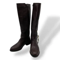 美品　BARNEYS NEW YORK バーニーズニューヨーク　ロングブーツ　ジョッキー　レザー　プレーントゥ　ゴールド金具　スナップフック　サイドジップ　茶　ブラウン　23cmのサムネイル
