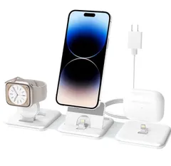 3in1 充電スタンド アップルウォッチ 充電器 折りたたみ with iPhone apple watch 2/Series  Airpods/2/3/Pro iphone アップルウォッチ 同時充電 置くだけ充電器 アダプター付属(ホワイト)