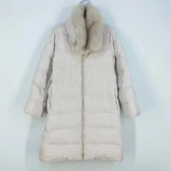 CHALAYAN レディース グースダウン ヘリンボーン ダウンジャケット ロング丈 ベージュ 66 (HU42005)