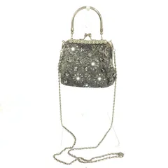 ノーブランド  2WAYがま口パーティバッグ  ビーズ ラインストーン    シルバーカラー レディース / 240001178241