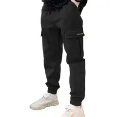 ☆ ブラック ☆ 130cm ☆ キッズカーゴパンツ キッズ カーゴパンツ 男の子 カーゴ パンツ ジュニア キッズパンツ ロングパンツ 長ズボン ボトムス 子供服 コットン ボーイズ ガールズ 子供 子ども 女の子 小学生 中学生 無地 通園 通学