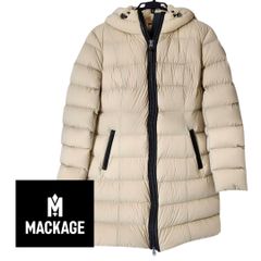 マッカージュ ダウンコート ファー フード ジャケット キャメル 袖ロゴ 