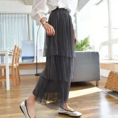 ティアード ロング丈スカート チャコール チュールスカート