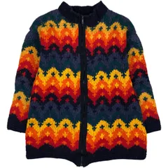 古着 総柄 フルジップニットセーター メンズM相当/eaa598749