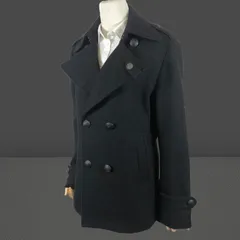 美品・LLサイズ バーバリーブラックレーベル Pコート ノバチェック ホースボタン ブラック