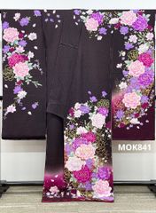 金通し 仮絵羽 振袖 刺繍 MOK532 八掛付き 未仕立て品 正絹 紋意匠 金彩 金駒 銀 仮絵羽 振袖 八掛付き 未仕立て品 正絹 紋意匠 金彩 金駒 着物・浴衣