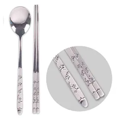 花柄 スプーン と お箸セット マットなスタイル ステンレス食器 韓国雑貨 スプーン 箸 セット食器 衛生的 便利