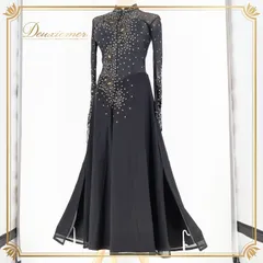 社交ダンス 衣装 ワンピース ドレス 黒 軽い 薄い パーティ 発表会 パーティドレス 上品 スリット ブラック系 モダン ダンス衣装 発表会衣装 スリムデザイン 薄手 おしゃれ フォーマル パーティ ジャズダンス ステージ衣装 ロングドレス レディース