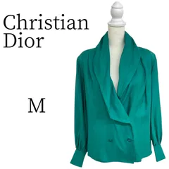 ★美品 Christian Dior シルク 青緑 ノーカラージャケット M