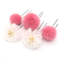 髪飾り 成人式 振袖 袴 ３点セット 大人 浴衣 かんざし 簪 モヘア 卒業式 ピンク 結婚式 花飾り 玉飾り W28 W 323-279 髪飾り u873