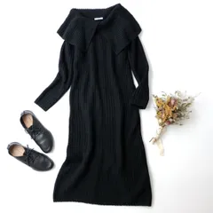 Lil Ambition リルアンビション オフショルダーカラーニットワンピース ビッグカラー ウール混 Free 黒 ブラック(117K＋7671)25F