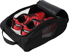 ABILEAD シューズケース メッシュ 通気 ダブルファスナー 広口 軽量オックスフォード 水洗い可 スニーカー スパイク収納 ジム 通学 旅行 男女兼用 (ブラック)