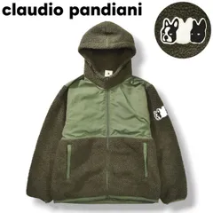 クラウディオ パンディアーニ claudio pandiani フーデット ボア フリース ジャケット ジップアップ パーカー ナイロン 切替 メッシュ 裏地 ジャンパー ブルゾン L オリーブ スポーツ アウトドア カジュアル メンズ